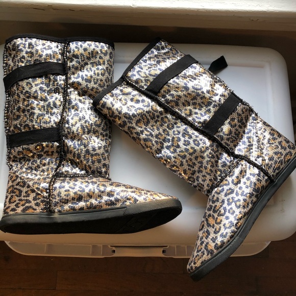 Boots faux fur flat bottom animal print sequins - Picture 9 of 14